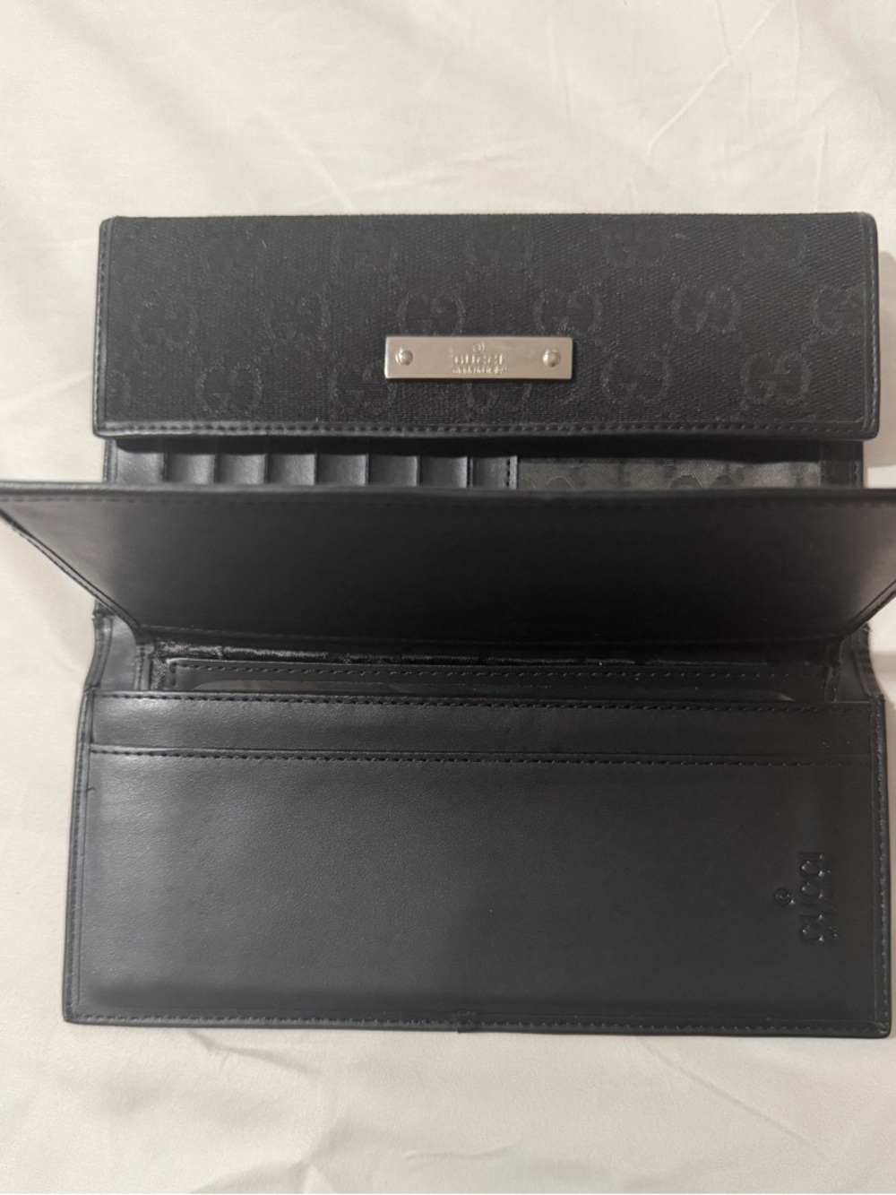 Gucci Black GG Monogram Long Continental Wallet with Silver Plate - Picture 5 of 5
